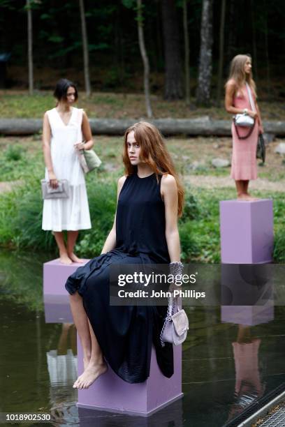 Models pose at the Cala Jade show during Oslo Runway SS19 at Vannspeilet on August 14, 2018 in Oslo, Norway.