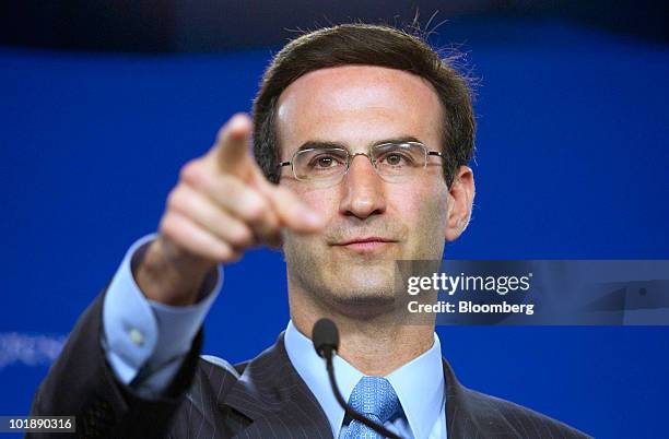 Peter Orszag, director of the U.S. Office of Management and Budget, points to a reporter during an event at the Center for American Progress in...