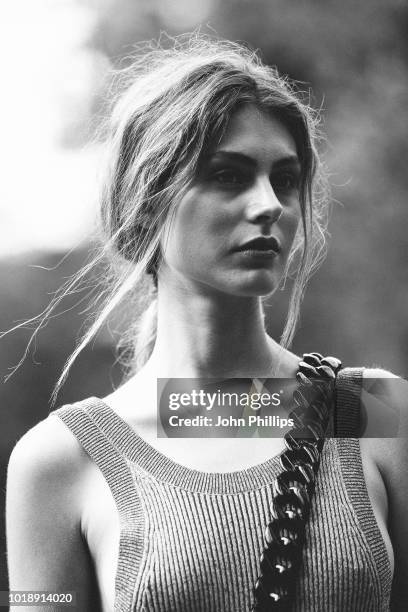 Model poses at the Cala Jade show during Oslo Runway SS19 at Vannspeilet on August 14, 2018 in Oslo, Norway.