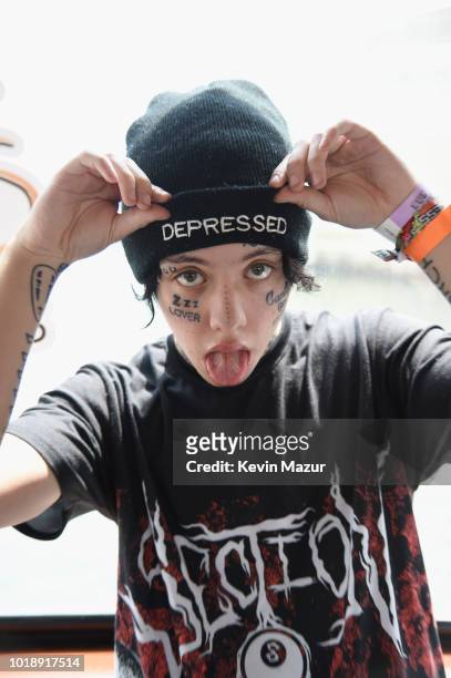 Lil Xan poses backstage during Day 1 of Billboard Hot 100 Festival 2018 at Northwell Health at Jones Beach Theater on August 18, 2018 in Wantagh City.