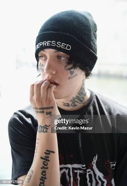 Lil Xan poses backstage during Day 1 of Billboard Hot 100 Festival 2018 at Northwell Health at Jones Beach Theater on August 18, 2018 in Wantagh City.