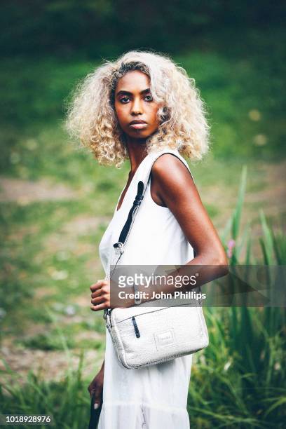 Model poses at the Cala Jade show during Oslo Runway SS19 at Vannspeilet on August 14, 2018 in Oslo, Norway.