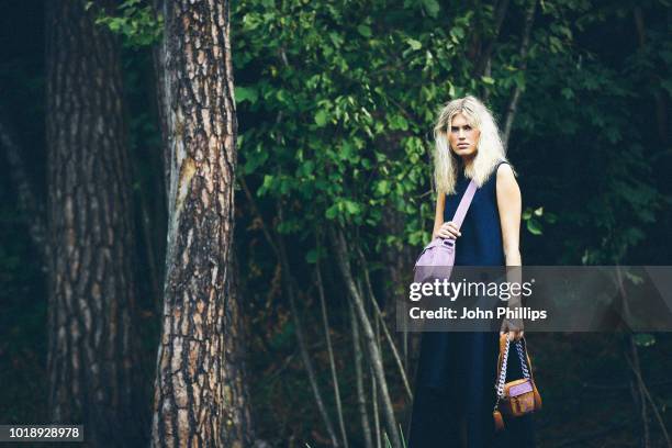 Model poses at the Cala Jade show during Oslo Runway SS19 at Vannspeilet on August 14, 2018 in Oslo, Norway.