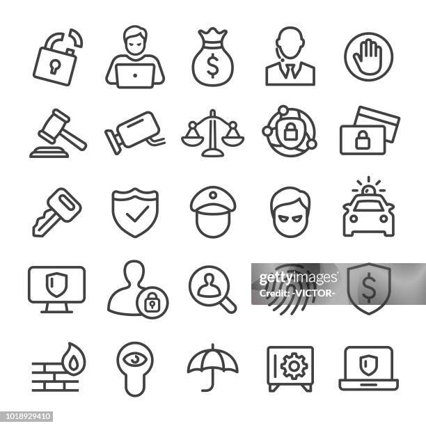 sicherheit icons set - smart line serie - thief stock-grafiken, -clipart, -cartoons und -symbole