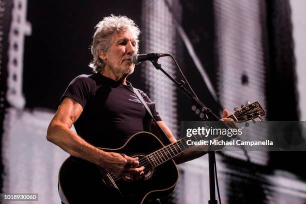 Roger Waters performs in concert during his "Us + Them" tour at Friends Arena on August 18, 2018 in Stockholm, Sweden.