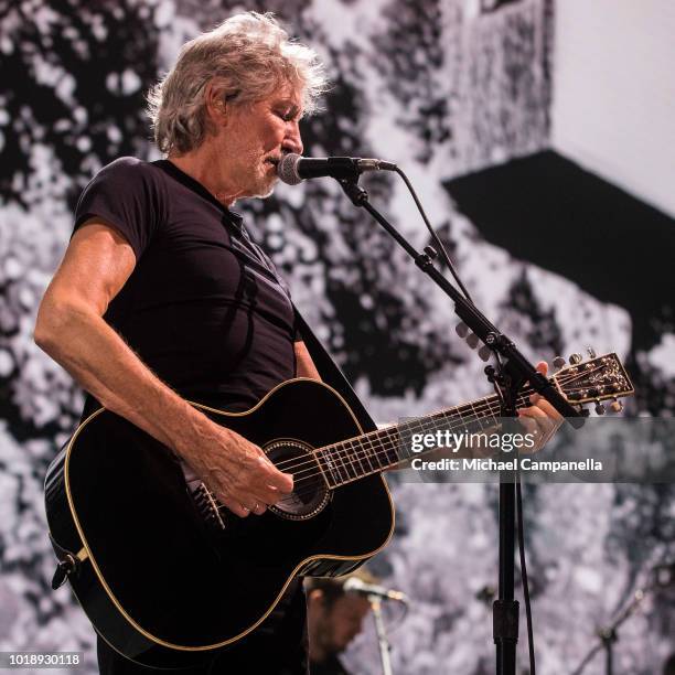 Roger Waters performs in concert during his "Us + Them" tour at Friends Arena on August 18, 2018 in Stockholm, Sweden.