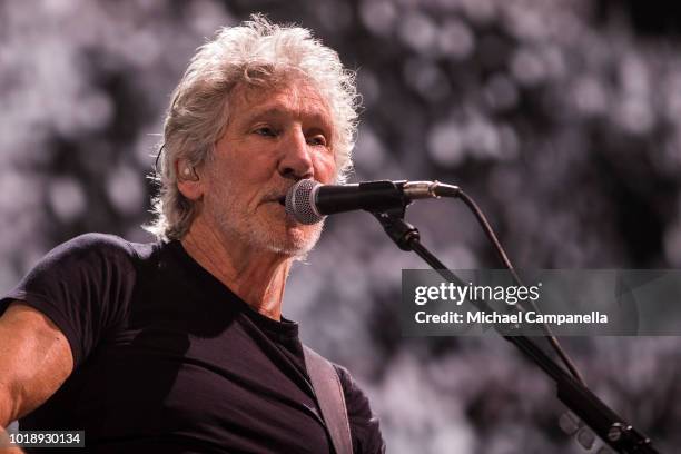 Roger Waters performs in concert during his "Us + Them" tour at Friends Arena on August 18, 2018 in Stockholm, Sweden.