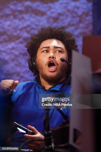 Radiant of the 76ers Gaming Club reacts during the game against the Heat Check Gaming during the Semifinals of the NBA 2K League Playoffs on August...