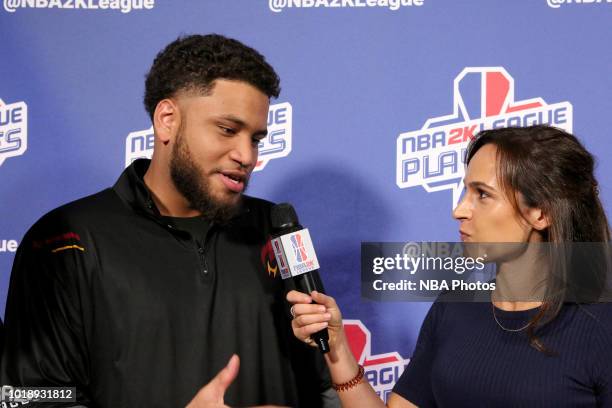 MaJes7ic of the Heat Check Gaming talks with media after the game against the 76ers Gaming Club during the Semifinals of the NBA 2K League Playoffs...