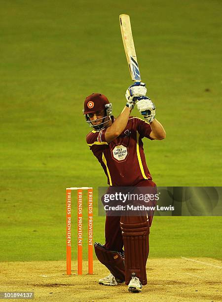 Mal Loye of Northamptonshire drives the ball towards the boundary during the Friends Provident T20 match between Northamptonshire and Leicestershire...