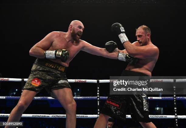 Tyson Fury and Francesco Pianeta compete during their 10-round heavyweight contest at Windsor Park on August 18, 2018 in Belfast, Northern Ireland.