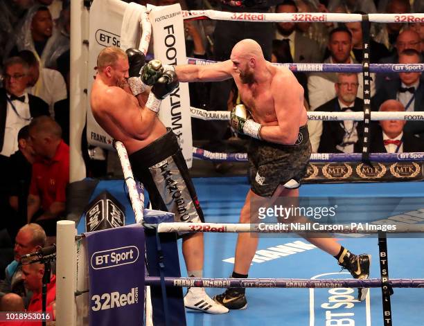 Tyson Fury in action against Francesco Pianeta during the Heavyweight fight at Windsor Park, Belfast.
