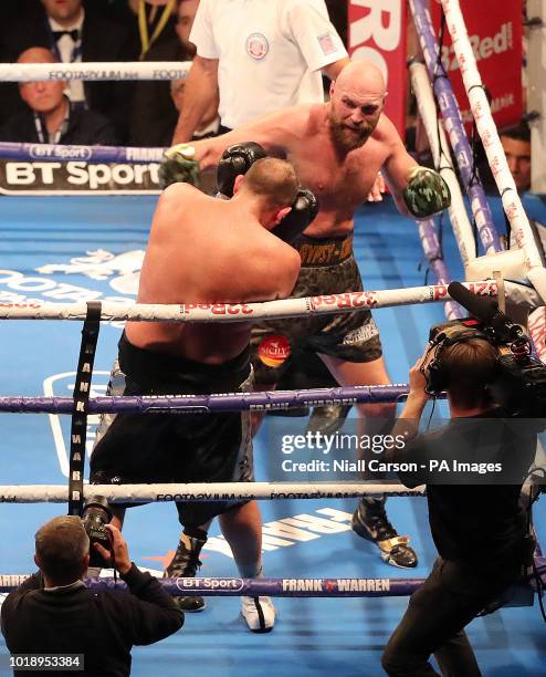 Tyson Fury in action against Francesco Pianeta during the Heavyweight fight at Windsor Park, Belfast.