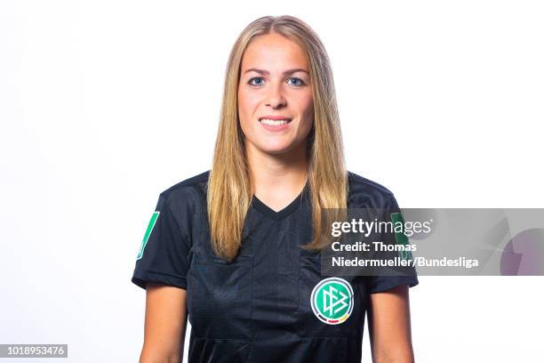 Anja Klimm poses during a portrait session at the Annual Women's Referee Course on August 18, 2018 in Unna, Germany.