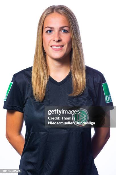 Anja Klimm poses during a portrait session at the Annual Women's Referee Course on August 18, 2018 in Unna, Germany.