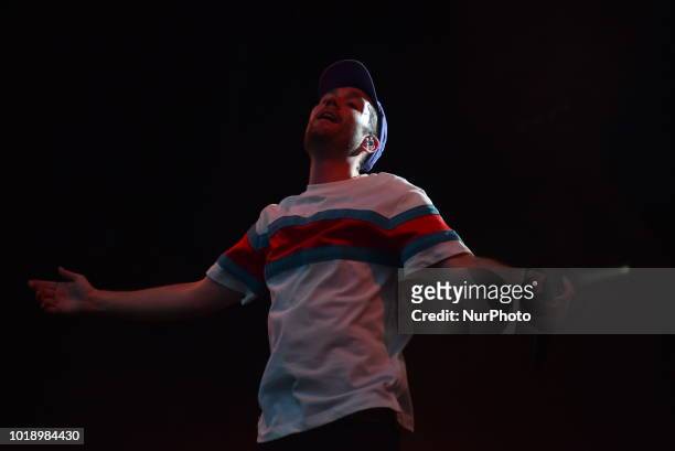 British indie pop band Bastille perform on stage during day two of Rize Festival in Chelmsford, on August 18, 2018. The band consists of lead...