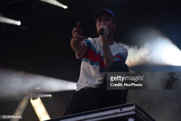 British indie pop band Bastille perform on stage during day two of Rize Festival in Chelmsford, on August 18, 2018. The band consists of lead...