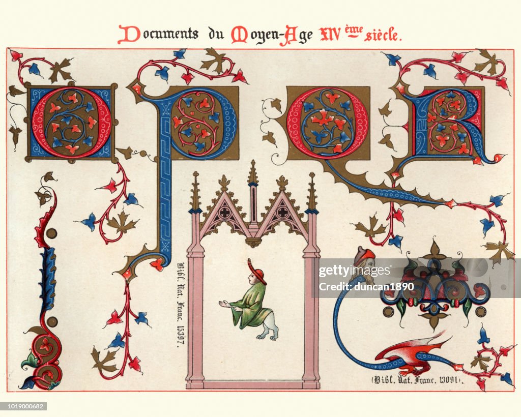 Monsters, Letters, Medieval decorative art from illuminated manuscripts 14th Century