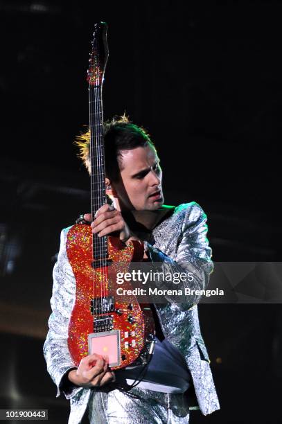 Matthew Bellamy of the Muse performs at San Siro on June 8, 2010 in Milan, Italy.