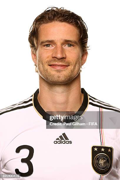 Arne Friedrich of Germany poses during the official Fifa World Cup 2010 portrait session at Velmore Hotel on June 8, 2010 in Pretoria, South Africa.