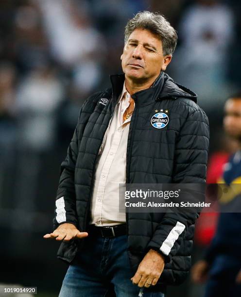 Renato Gaucho, head coach of Gremio in action during the match against Corinthians for the Brasileirao Series A 2018 at Arena Corinthians Stadium on...