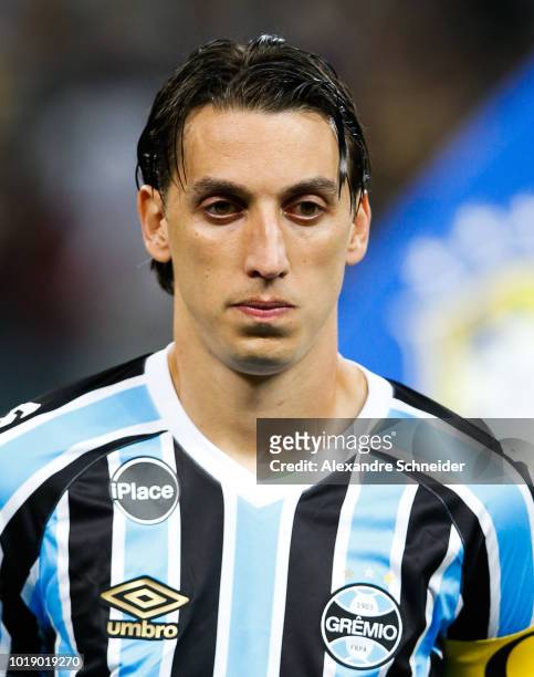 Geromel of Gremio poses for photo before the match against Corinthians for the Brasileirao Series A 2018 at Arena Corinthians Stadium on August 18,...