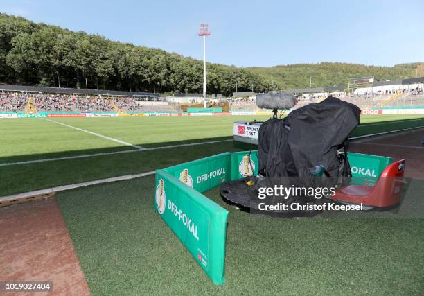 Boards of the DFB Cup prior to the DFB Cup first round match between TuS Erndtebrueck and Hamburger SV at Leimbachstadion on August 18, 2018 in...