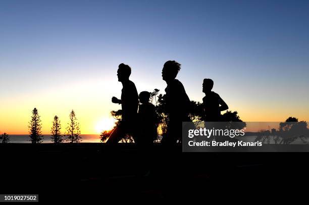 Jack Rayner, Collis Birmingham, Nicolas Harman and Kevin Batt compete during the Sunshine Coast Half Marathon on August 19, 2018 in Sunshine Coast,...