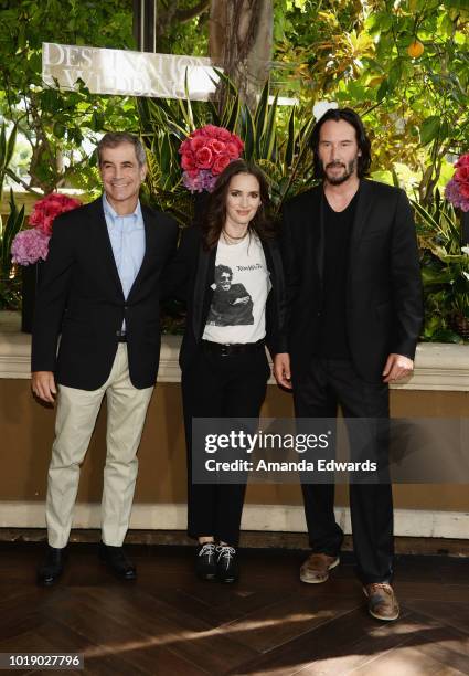 Director Victor Levin and actors Winona Ryder and Keanu Reeves attend a photo call for Regatta's "Destination Wedding" at the Four Seasons Hotel Los...