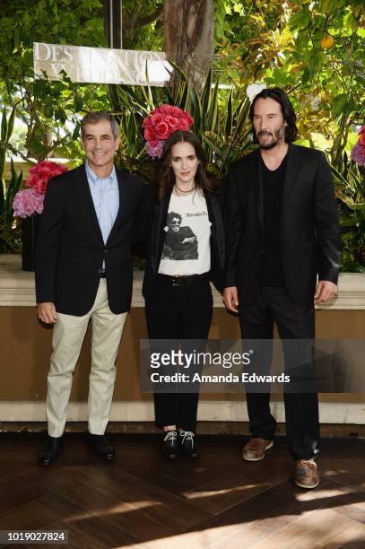 Director Victor Levin and actors Winona Ryder and Keanu Reeves attend a photo call for Regatta's "Destination Wedding" at the Four Seasons Hotel Los...