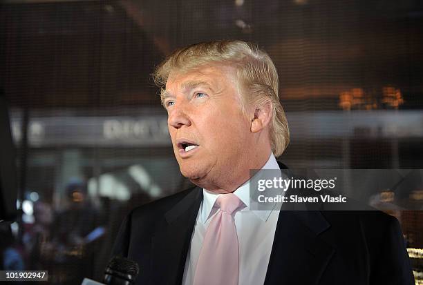Estate mogul Donald Trump attends Donald Trump's Gray Line New York's Ride of Fame campaign dedication at front of Trump Tower on June 8, 2010 in New...