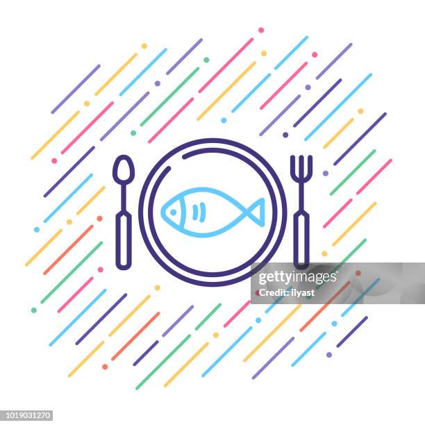 seafood restaurant line icon - making lunch stock illustrations