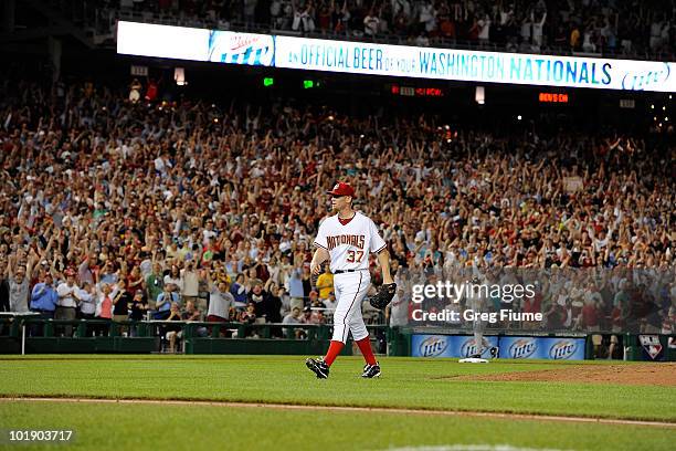 Stephen Strasburg of the Washington Nationals walks off the field after the seventh inning of the game against the Pittsburgh Pirates at Nationals...