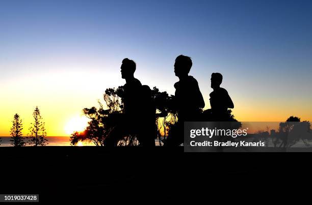 Jack Rayner, Collis Birmingham, Nicolas Harman and Kevin Batt compete during the Sunshine Coast Half Marathon on August 19, 2018 in Sunshine Coast,...