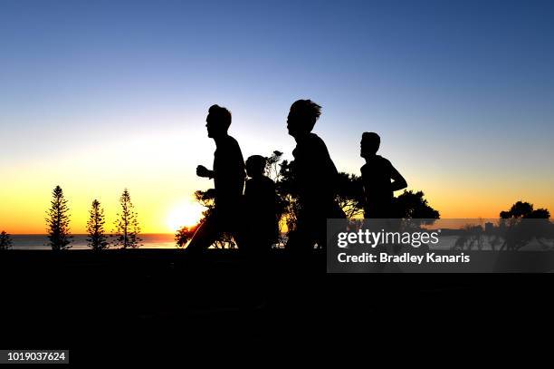 Jack Rayner, Collis Birmingham, Nicolas Harman and Kevin Batt compete during the Sunshine Coast Half Marathon on August 19, 2018 in Sunshine Coast,...