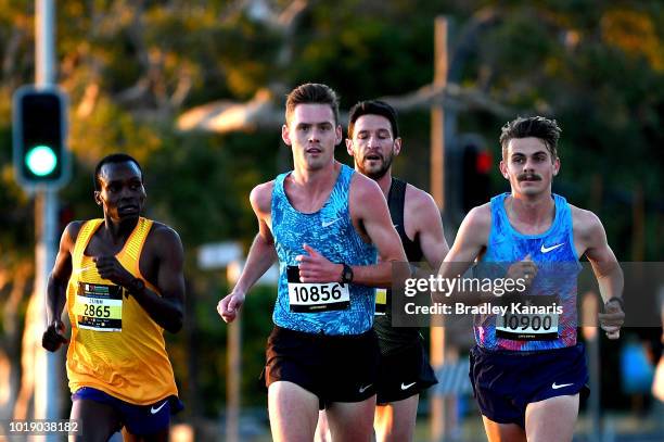 Jack Rayner, Collis Birmingham, Nicolas Harman and Kevin Batt compete during the Sunshine Coast Half Marathon on August 19, 2018 in Sunshine Coast,...