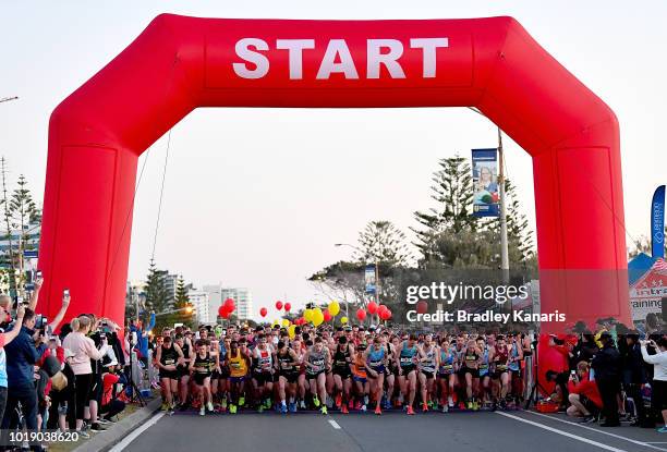 Competitors takes off at the start of the Sunshine Coast Half Marathon on August 19, 2018 in Sunshine Coast, Australia.