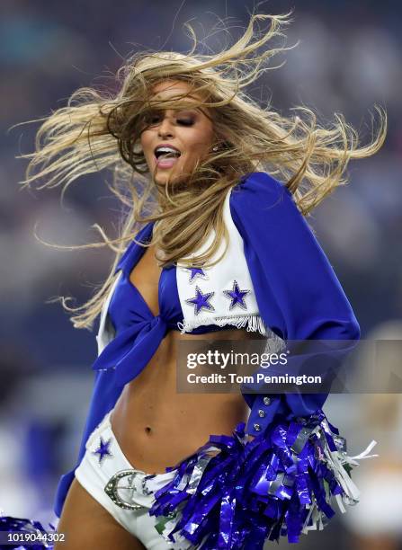 The Dallas Cowboys Cheerleaders perform in the second quarter as the Dallas Cowboys take on the Cincinnati Bengals at AT&T Stadium on August 18, 2018...
