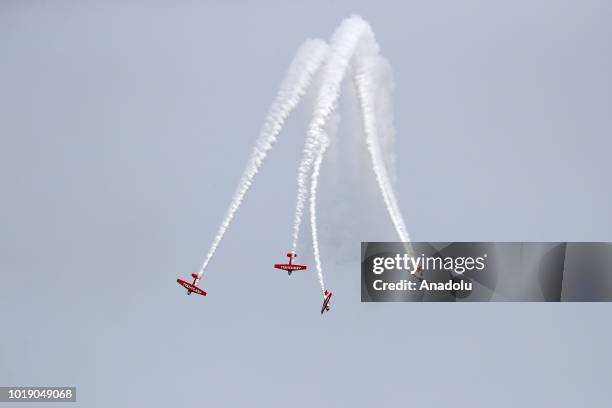 Aircrafts perform over Lake Michigan during the 60th Chicago Air and Water Show, in Chicago, United States on August 18, 2018. Aerostars, AeroShell...