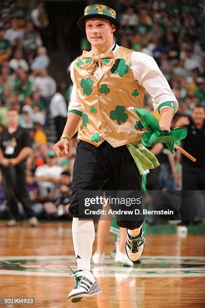 Lucky the Boston Celtics mascot in Game Three of the 2010 NBA Finals on June 8, 2010 at TD Garden in Boston, Massachusetts. NOTE TO USER: User...