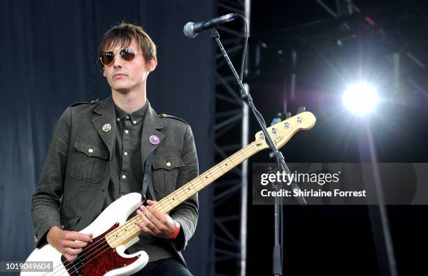 Harry Lavin of Twisted Wheel performs supporting Liam Gallagher at Emirates Old Trafford on August 18, 2018 in Manchester, England.