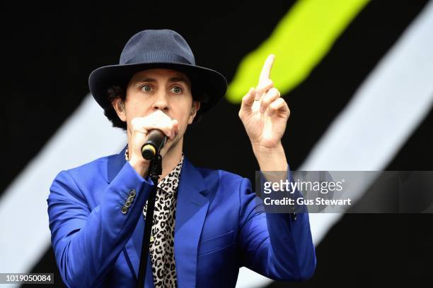 Paul Smith of Maximo Park performs on the main stage at RiZE Festival on August 18, 2018 in Chelmsford, United Kingdom.