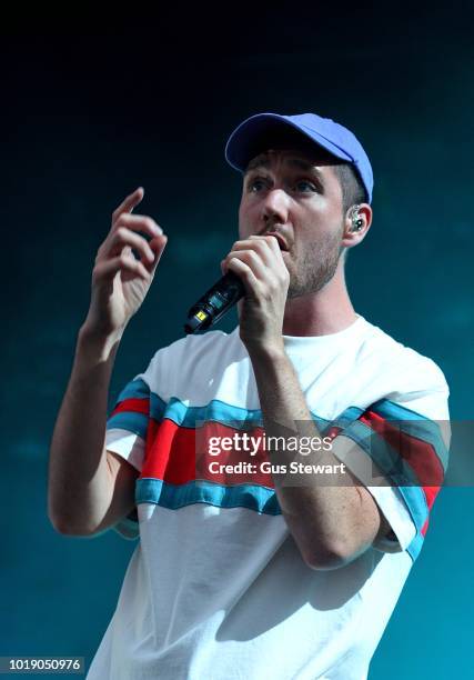 Dan Smith of Bastille performs on the main stage at RiZE Festival on August 18, 2018 in Chelmsford, United Kingdom.