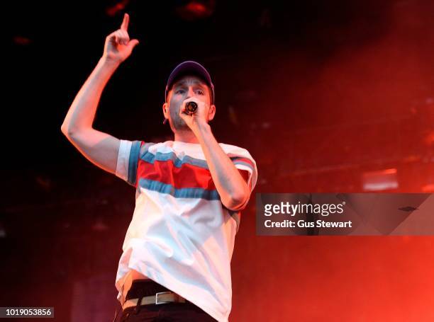 Dan Smith of Bastille performs on the main stage at RiZE Festival on August 18, 2018 in Chelmsford, United Kingdom.