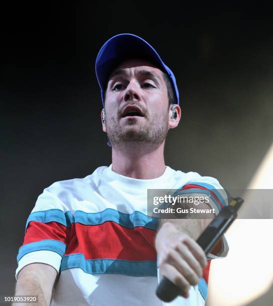 Dan Smith of Bastille performs on the main stage at RiZE Festival on August 18, 2018 in Chelmsford, United Kingdom.