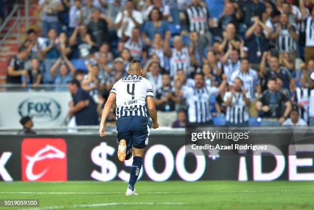 Nicolas Sanchez of Monterrey celebrates after scoring his teams first goal during the fifth round match between Monterrey and Pumas UNAM as part of...
