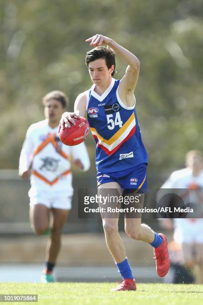 Jack Sullivan of Eastern Ranges kicks during the TAC Cup round 15 match between Eastern Ranges and Calder Cannons at Avalon Airport Oval on August...