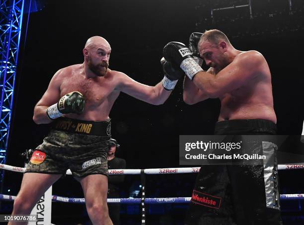 Tyson Fury and Francesco Pianeta during their 10-round heavyweight contest at Windsor Park on August 18, 2018 in Belfast, Northern Ireland.