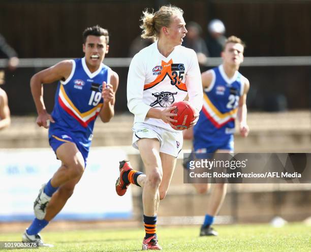 Sam Graham of Calder Cannons runs during the TAC Cup round 15 match between Eastern Ranges and Calder Cannons at Avalon Airport Oval on August 19,...