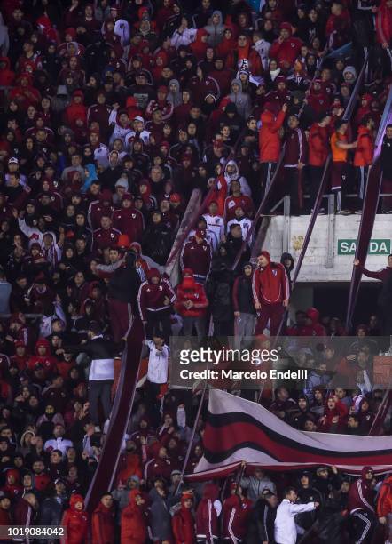 Fans of River Plate cheer for his team during a match between River Plate and Belgrano as part of Superliga Argentina 2018/19 at Estadio Monumental...
